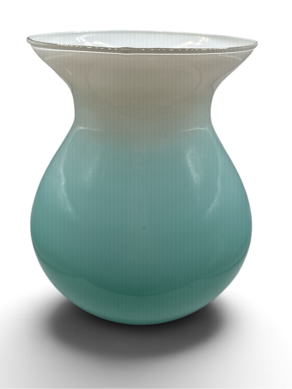 Vintage Libbey Ombré Cased Glass Vase Turquoise Blue White 7” Hand Blown